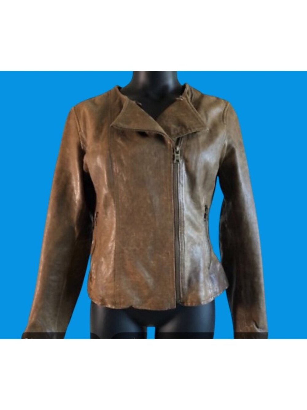 Banana Republic Distressed Tan/brown Leather Moto Jacket XS zippers chic